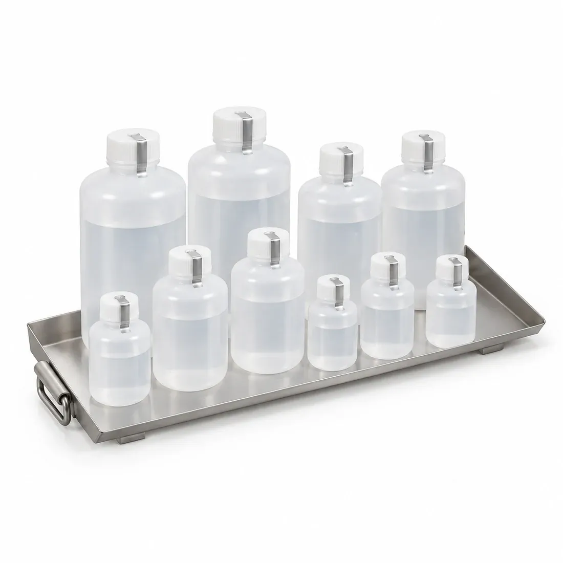 Solutions in sealed plastic bottles