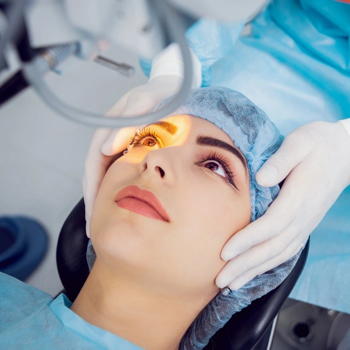 Woman getting eye examination